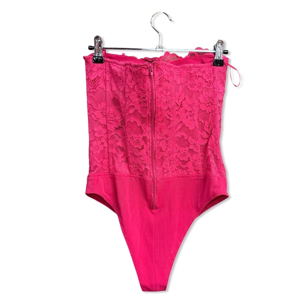 Bardot Oskar bodysuit hot pink Lace bustier top corset Revolve NWT S - Picture 7 of 10